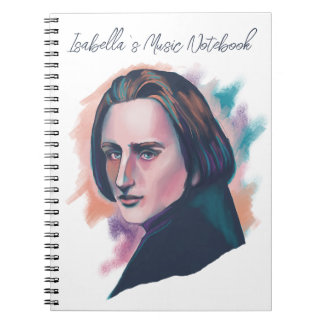 Liszt Colorful Watercolor Portrait Custom Name Notebook