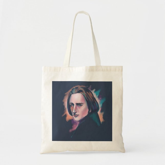 Liszt Colorful Watercolor Portrait Quote Tote Bag (Front)