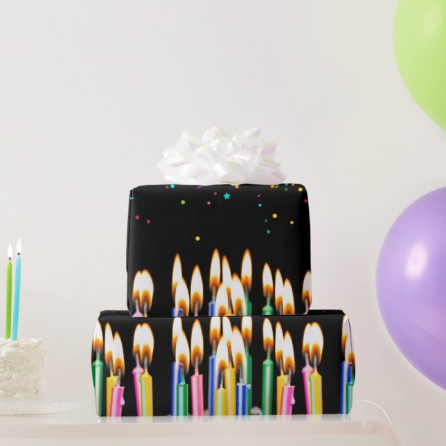 Lit Birthday Candles With Confetti Wrapping Paper (Party Gifts)