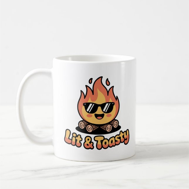 Lit Campfire Funny Camping Pun Coffee Mug (Left)