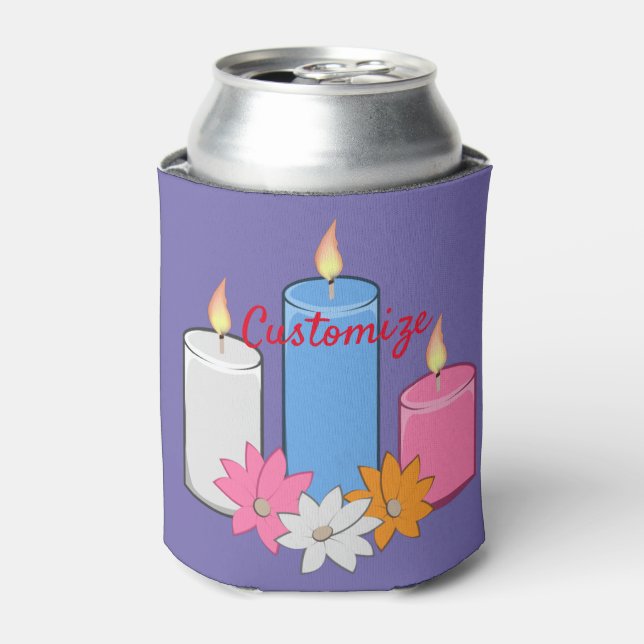 Lit Candle Flowers Thunder_Cove Can Cooler (Can Front)