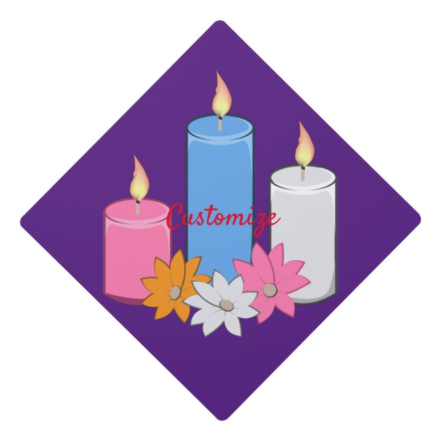 Lit Candle Flowers Thunder_Cove Graduation Cap Topper (Front)