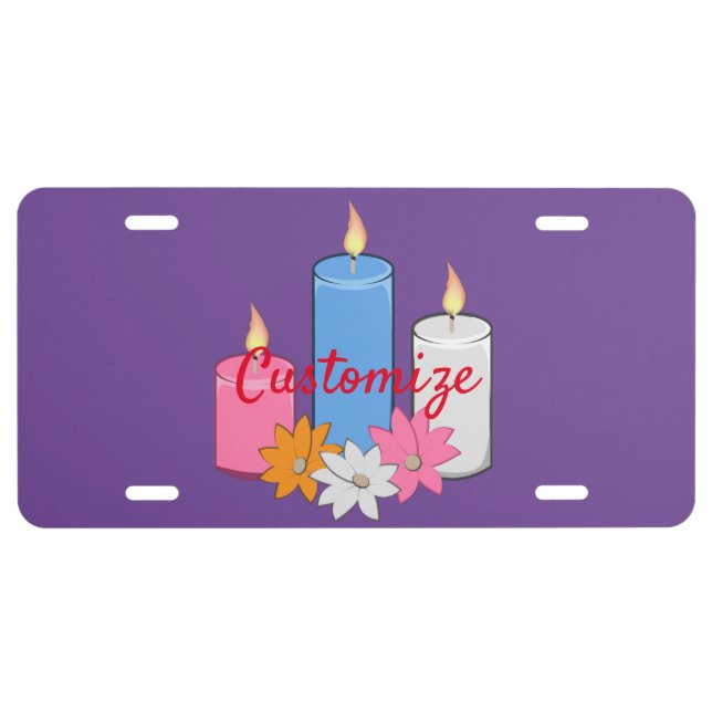 Lit Candle Flowers Thunder_Cove License Plate (Front)