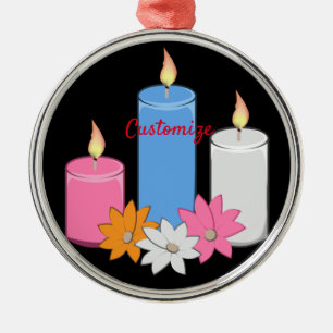 Lit Candle Flowers Thunder_Cove Metal Ornament