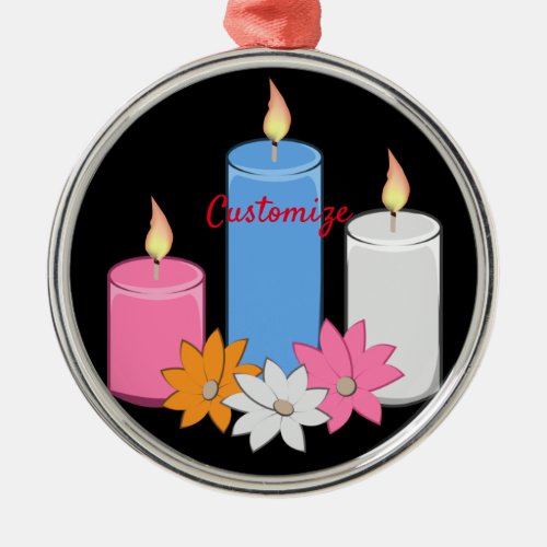 Lit Candle Flowers Thunder_Cove Metal Ornament