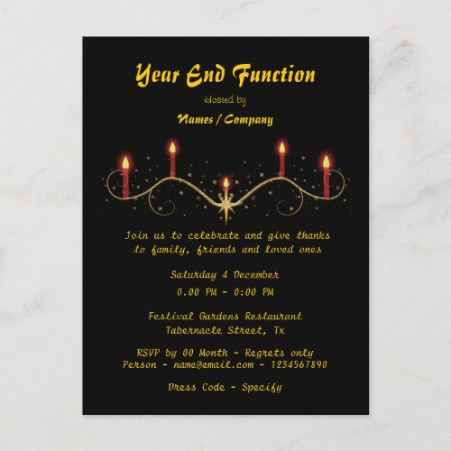 Lit candles year end party celebration postcard