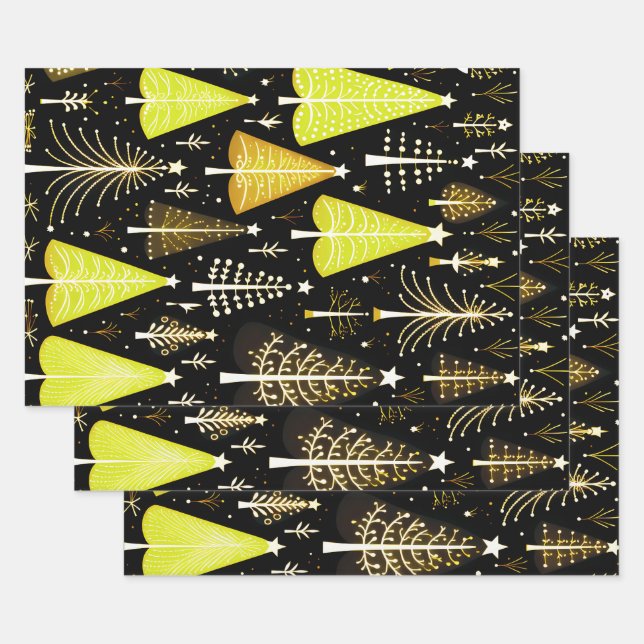 Lit Christmas Tree Pattern Wrapping Paper Sheets (Set)