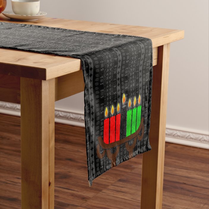 Lit Kinara Kwanzaa With Black Red And Green Short Table Runner Zazzle Com
