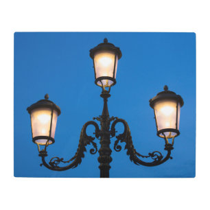 Lit Lamp At Night, Venice Metal Print