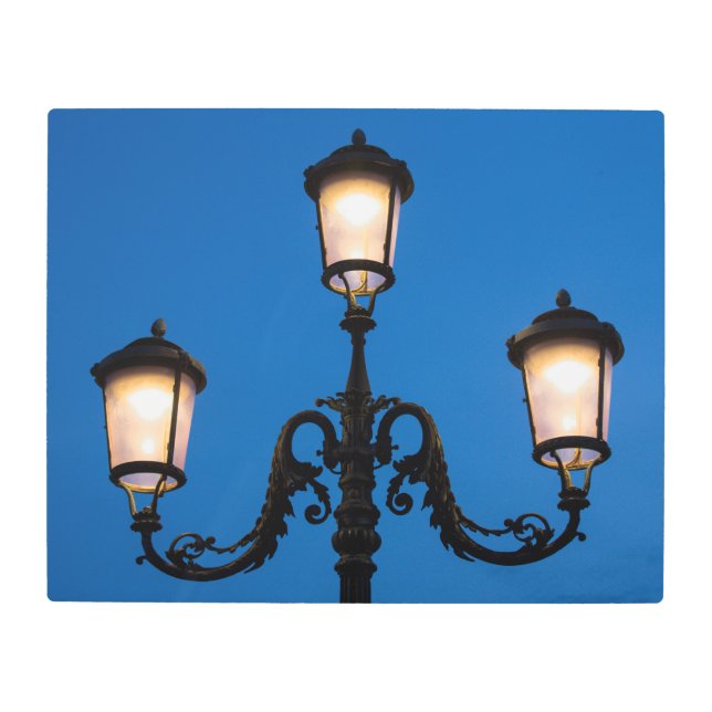 Lit Lamp At Night, Venice Metal Print (Front)