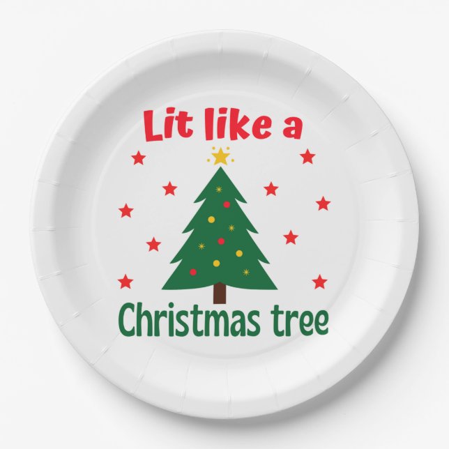 Lit Like A Christmas Tree Christmas   Paper Plates (Front)