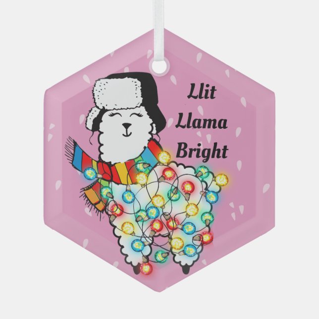 Lit Llama Ornament - Customizable Holiday Fun (Front)