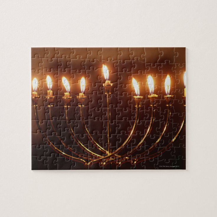 Lit menorah, Israel Jigsaw Puzzle Zazzle