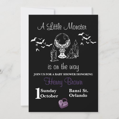 Lit monster is on the way halloween baby shower invitation