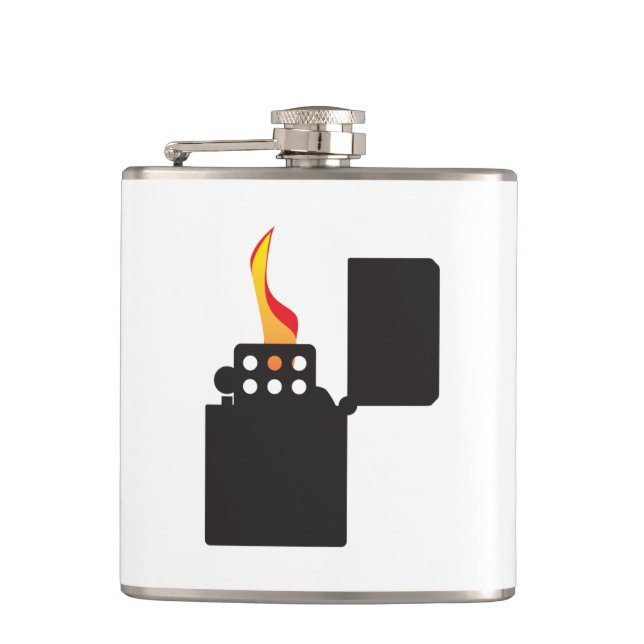 Lit Open Cigaret Lighter Flask (Front)