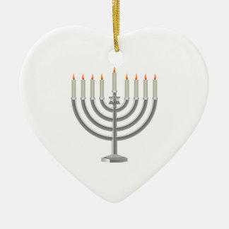 Lit Silver Hanukkah Menorah with Star of David Ceramic Ornament