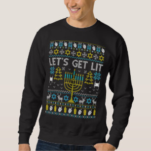 Lit Ugly Hanukkah Chanukah Menorah Mens Womens Sweatshirt