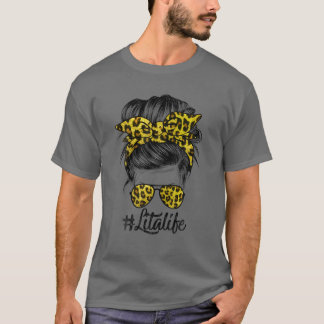 Lita Life Messy Hair Bun Leopard Women Mother's Da T-Shirt