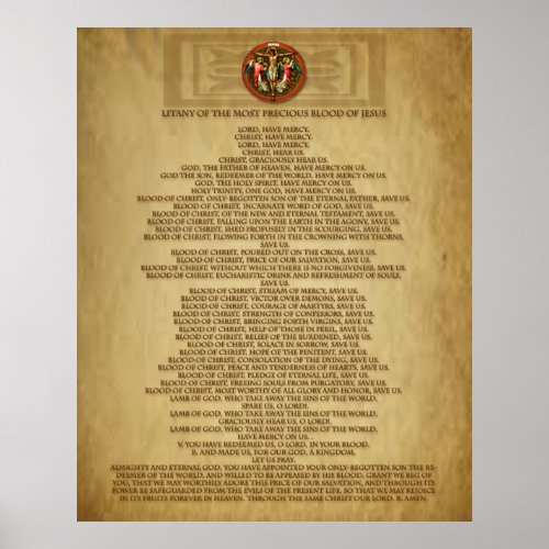 LITANY OF THE MOST PRECIOUA BLOOD OF JESUS POSTER