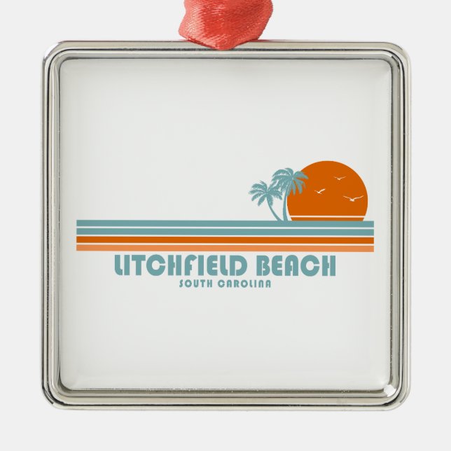 Litchfield Beach South Carolina Sun Palm Trees Metal Ornament (Front)
