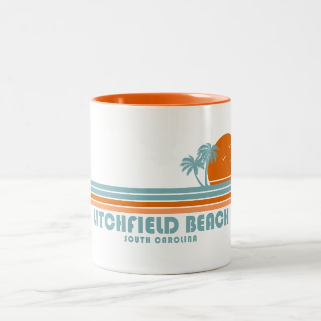 Litchfield Beach South Carolina Sun Palm Trees Two-Tone Coffee Mug (Center)