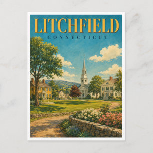 Litchfield Connecticut Village Green GeoSaga Postcard