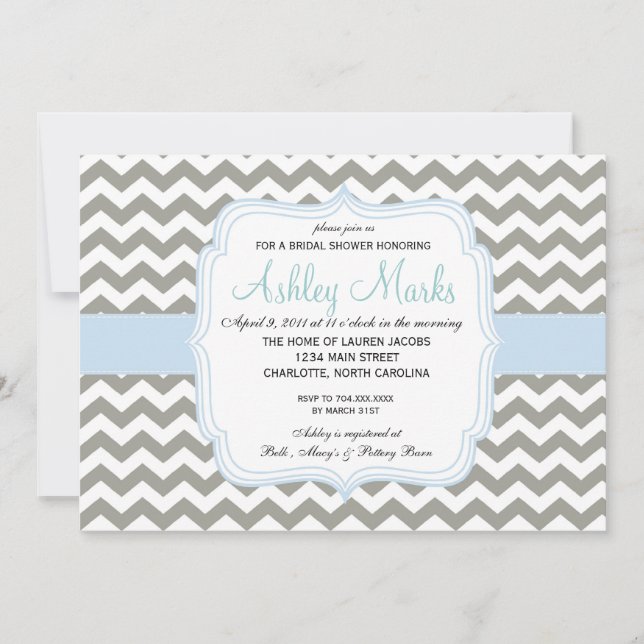 Lite Blue and Grey Chevron Invitation (Front)