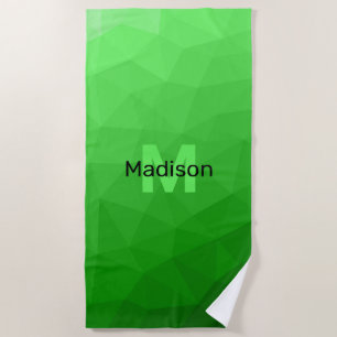 Lite green gradient geometry mesh pattern Monogram Beach Towel