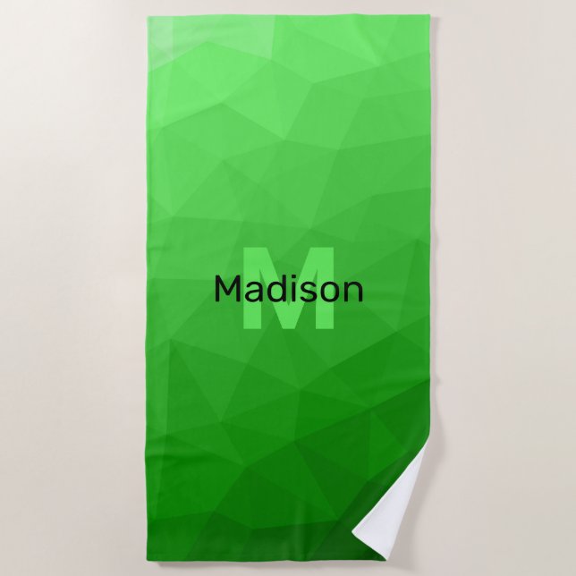 Lite green gradient geometry mesh pattern Monogram Beach Towel (Front)