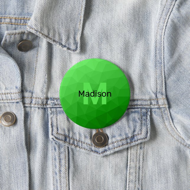 Lite green gradient geometry mesh pattern Monogram Button (In Situ)