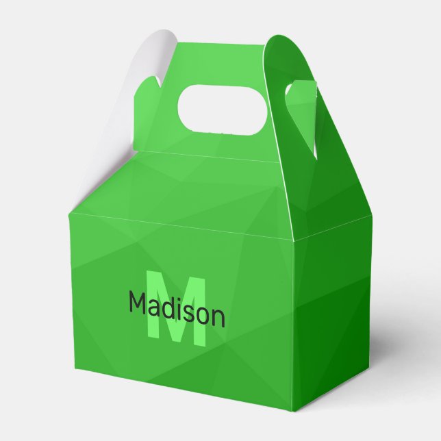 Lite green gradient geometry mesh pattern Monogram Favor Boxes (Front Side)