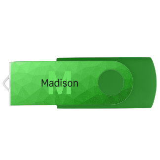 Lite green gradient geometry mesh pattern Monogram Flash Drive