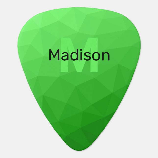 Lite green gradient geometry mesh pattern Monogram Guitar Pick (Front)