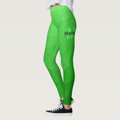 Lite green gradient geometry mesh pattern Monogram Leggings