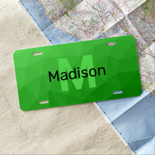 Lite green gradient geometry mesh pattern Monogram License Plate