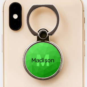 Lite green gradient geometry mesh pattern Monogram Phone Ring Stand