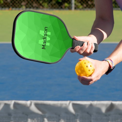 Lite green gradient geometry mesh pattern Monogram Pickleball Paddle