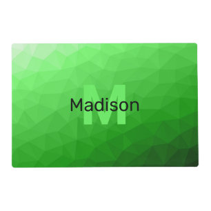 Lite green gradient geometry mesh pattern Monogram Placemat