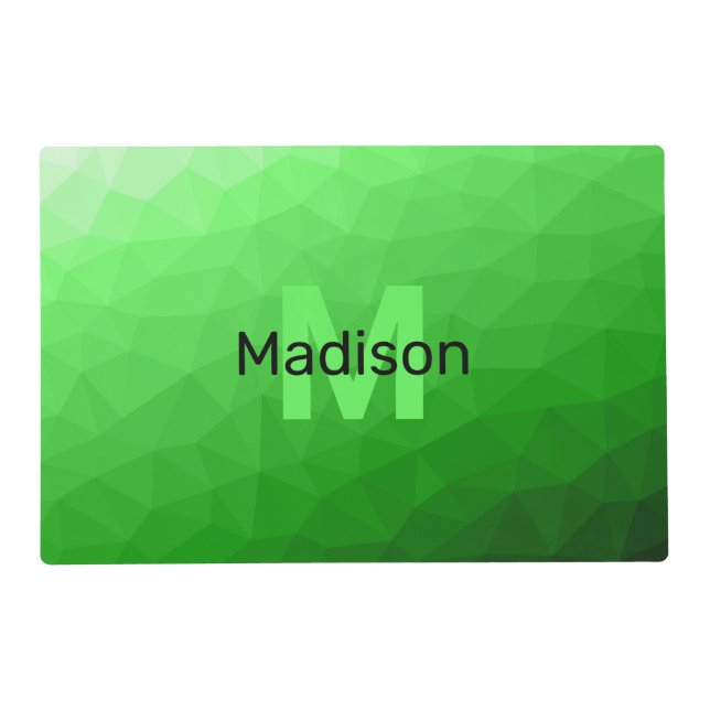 Lite green gradient geometry mesh pattern Monogram Placemat (Front)