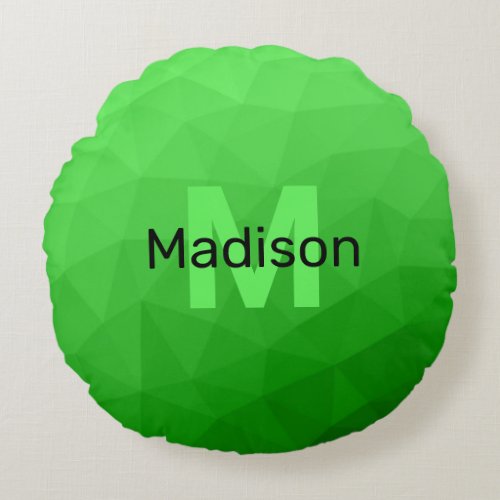 Lite green gradient geometry mesh pattern Monogram Round Pillow