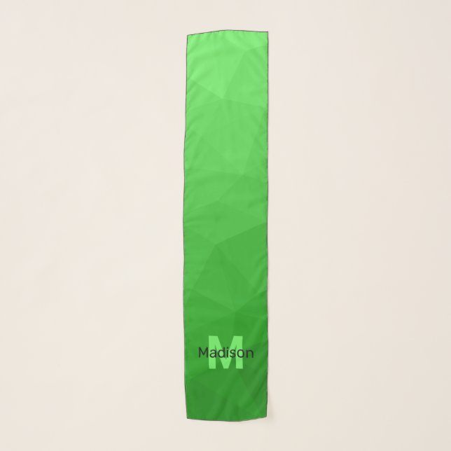 Lite green gradient geometry mesh pattern Monogram Scarf (Front)