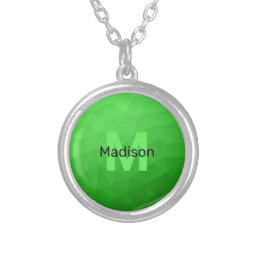 Lite green gradient geometry mesh pattern Monogram Silver Plated Necklace