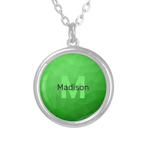 Lite green gradient geometry mesh pattern Monogram Silver Plated Necklace