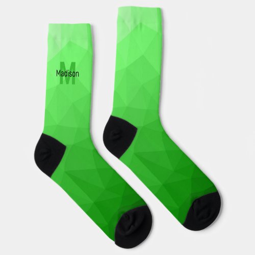 Lite green gradient geometry mesh pattern Monogram Socks