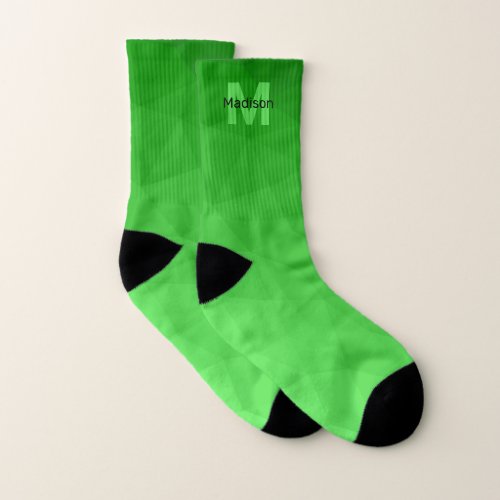 Lite green gradient geometry mesh pattern Monogram Socks