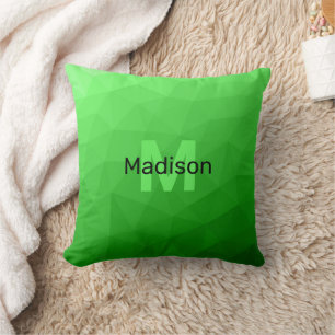 Lite green gradient geometry mesh pattern Monogram Throw Pillow