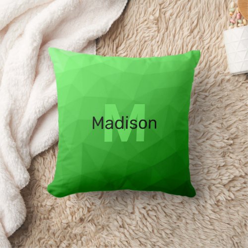 Lite green gradient geometry mesh pattern Monogram Throw Pillow