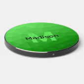 Lite green gradient geometry mesh pattern Monogram Wireless Charger (Front 2)