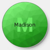 Lite green gradient geometry mesh pattern Monogram Wireless Charger (Front)