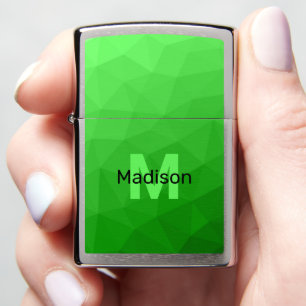 Lite green gradient geometry mesh pattern Monogram Zippo Lighter